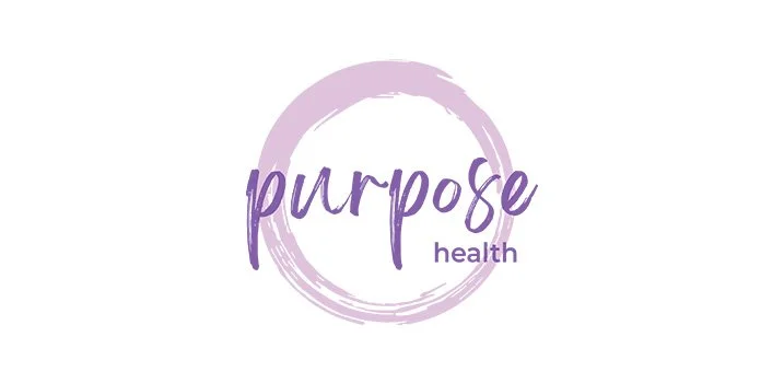 Purpose Health logo inside a purple circular brushstroke